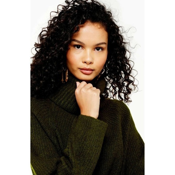 TOPSHOP Turtleneck Sweater Dress in Olive 12 - Picture 4 of 5